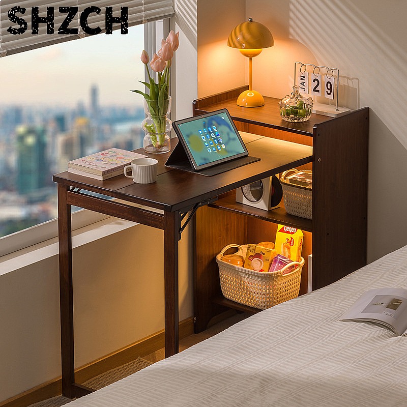 Office Furniture For Small Spaces - Scrivania Pieghevole in Bambù con Libreria,