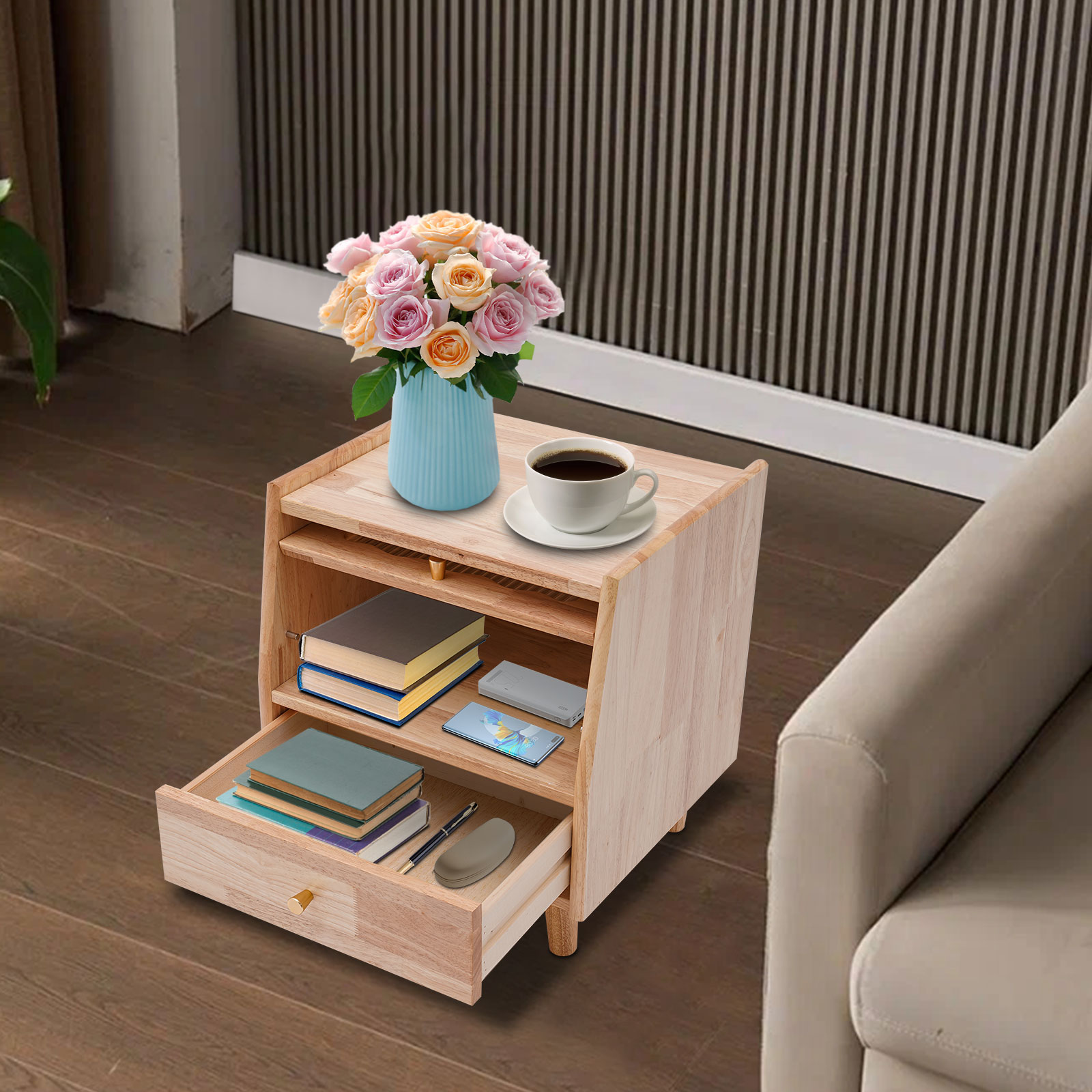 Office Furniture For Small Spaces - Comodino a 2 livelli in legno